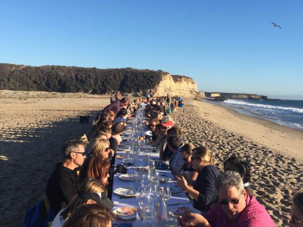 Around 140 people, from Boston to Austin, came to Red, White and Blue Beach on a warm Saturday in November to eat a locally produced meal.
