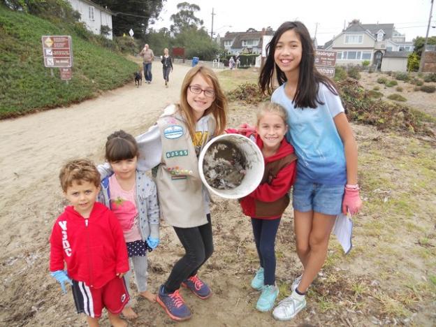 Girl Scouts San Jose pitched in to help clean up Seabright Beach at this year's Coastal Cleanup Day. Photo courtesy Save Our Shores.