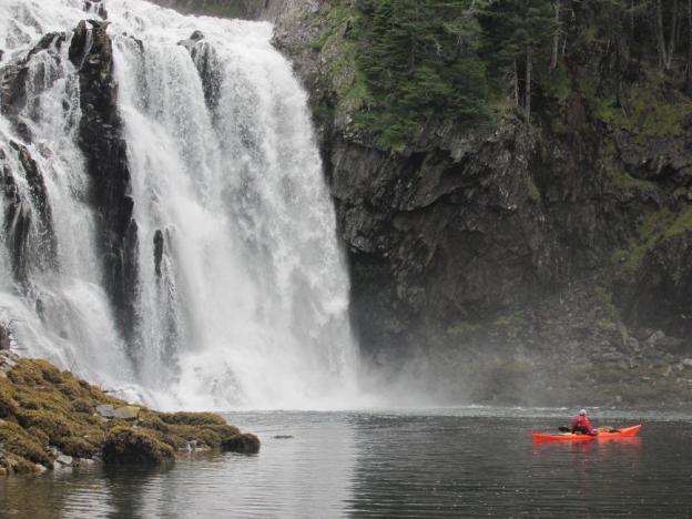 Sea kayaking up to the largest waterfall in the Prince William Sound. 