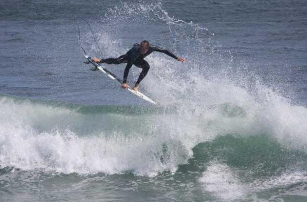 Shaun 'Burnsy' Burns getting some air at Steamer Lane. Mike Burns photo.