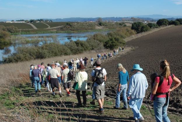 Land Trust members on a tour of Watsonville Slough Farm. Portions of the 440-acre property, purchased by the Land Trust in 2009, will eventually be open to the public. Photo courtesy Land Trust.