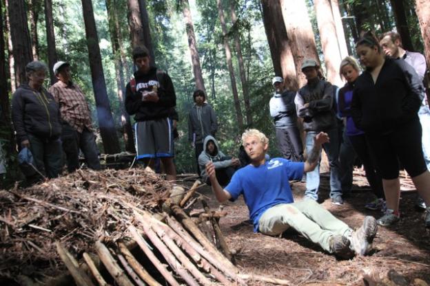 Harrison teaching the class about debris shelters.