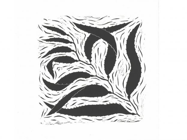 Kelp, by Bridget Lyons, is one of nine linoleum block prints made by hand and printed on a press at the Arts Benicia printmaking studio.