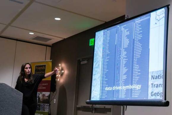 Cartographer Rachael Huerta explained how she and her team made the new National Geographic Santa Cruz map. Carl Uebelhart photo.