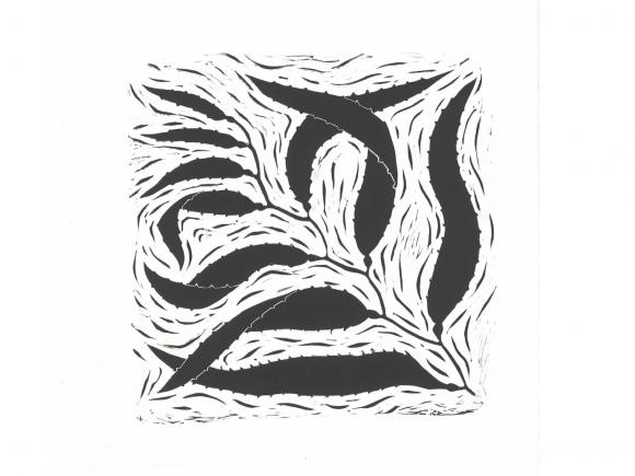 Kelp, by Bridget Lyons, is one of nine linoleum block prints made by hand and printed on a press at the Arts Benicia printmaking studio.