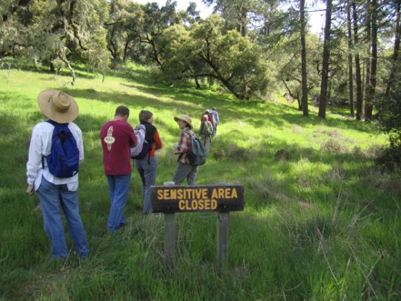 Quail Hollow hikers entering a 'forbidden area' zone. Photo by Hilltromper.